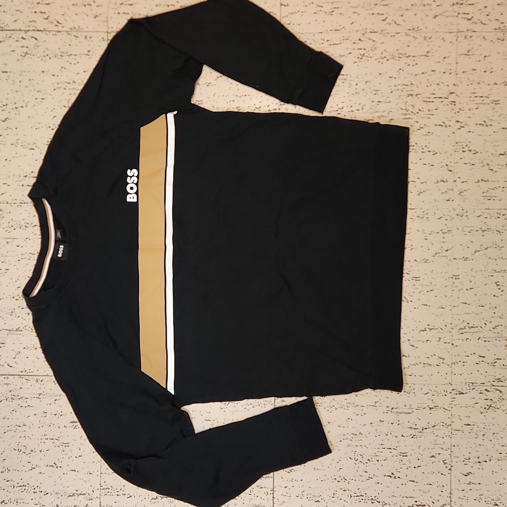 Hugo Boss Spellout Lightweight Crewneck Sweater Shirt Black, Brown & White